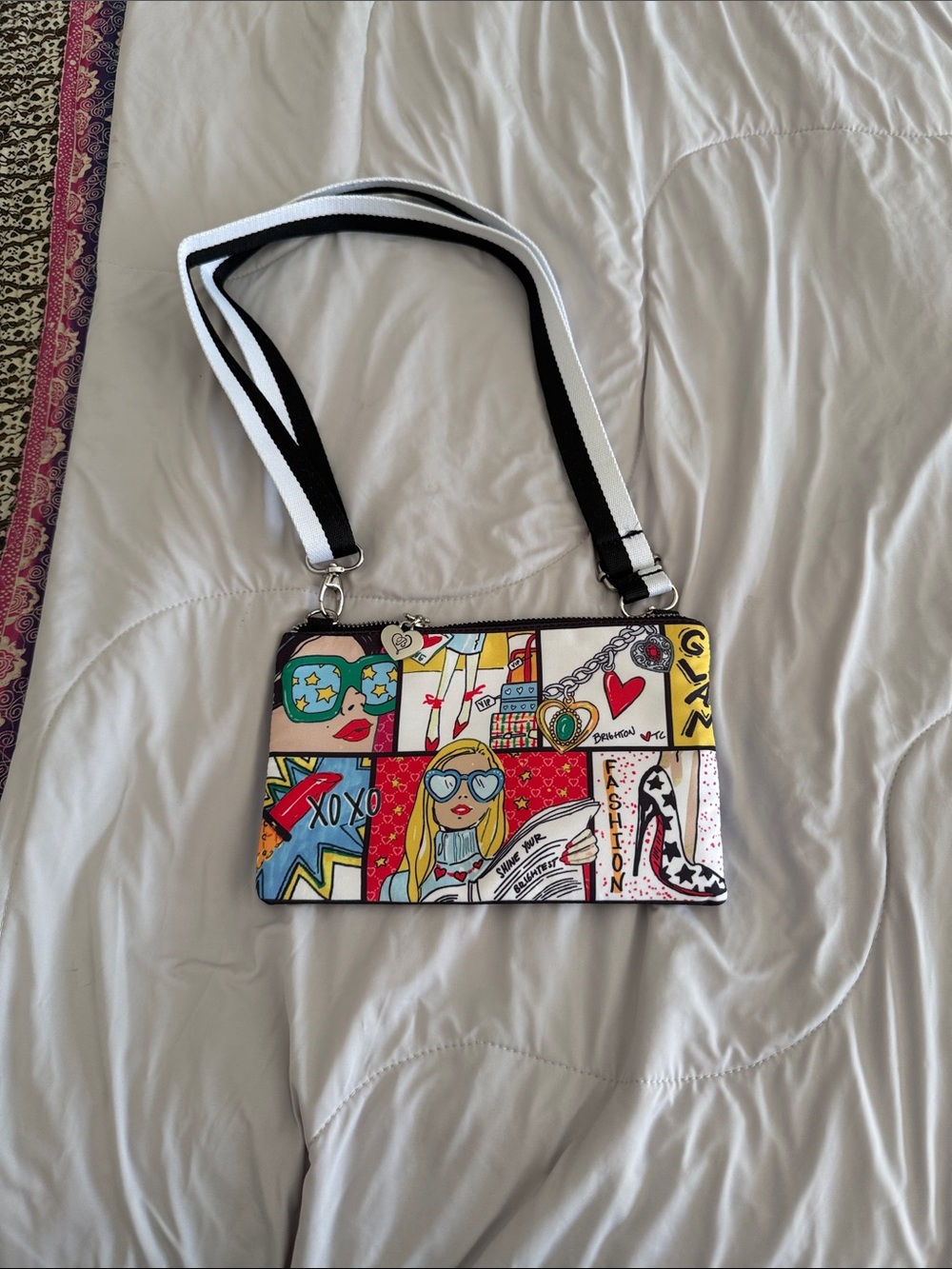 Brighton Multicolor Pop-Art Crossbody with Black & White Strap